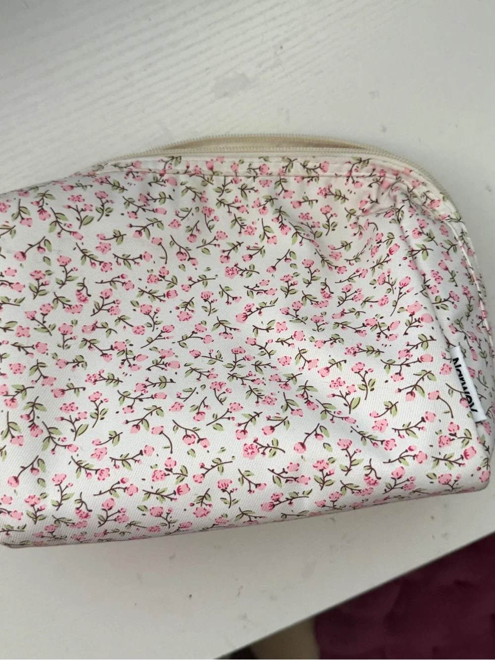 Floral Pink Cotton Cosmetic Pouch